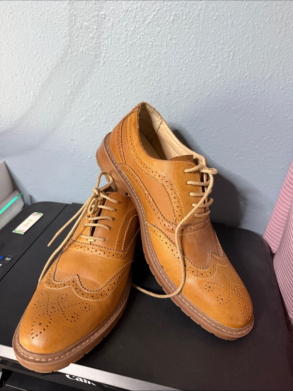 Perry Ellis Tan Wingtip Brogue Leather Oxfords